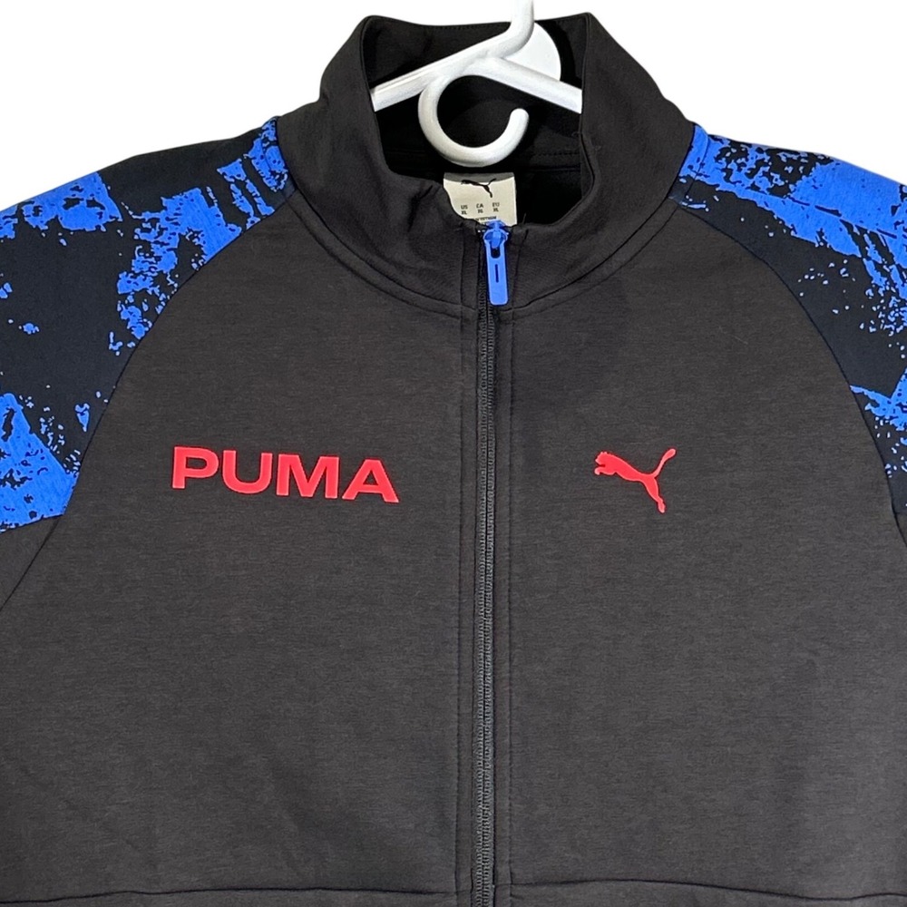 Puma Jacket Essential AOP Track Golf Mens XL Black Blue Graphic Full Zip New